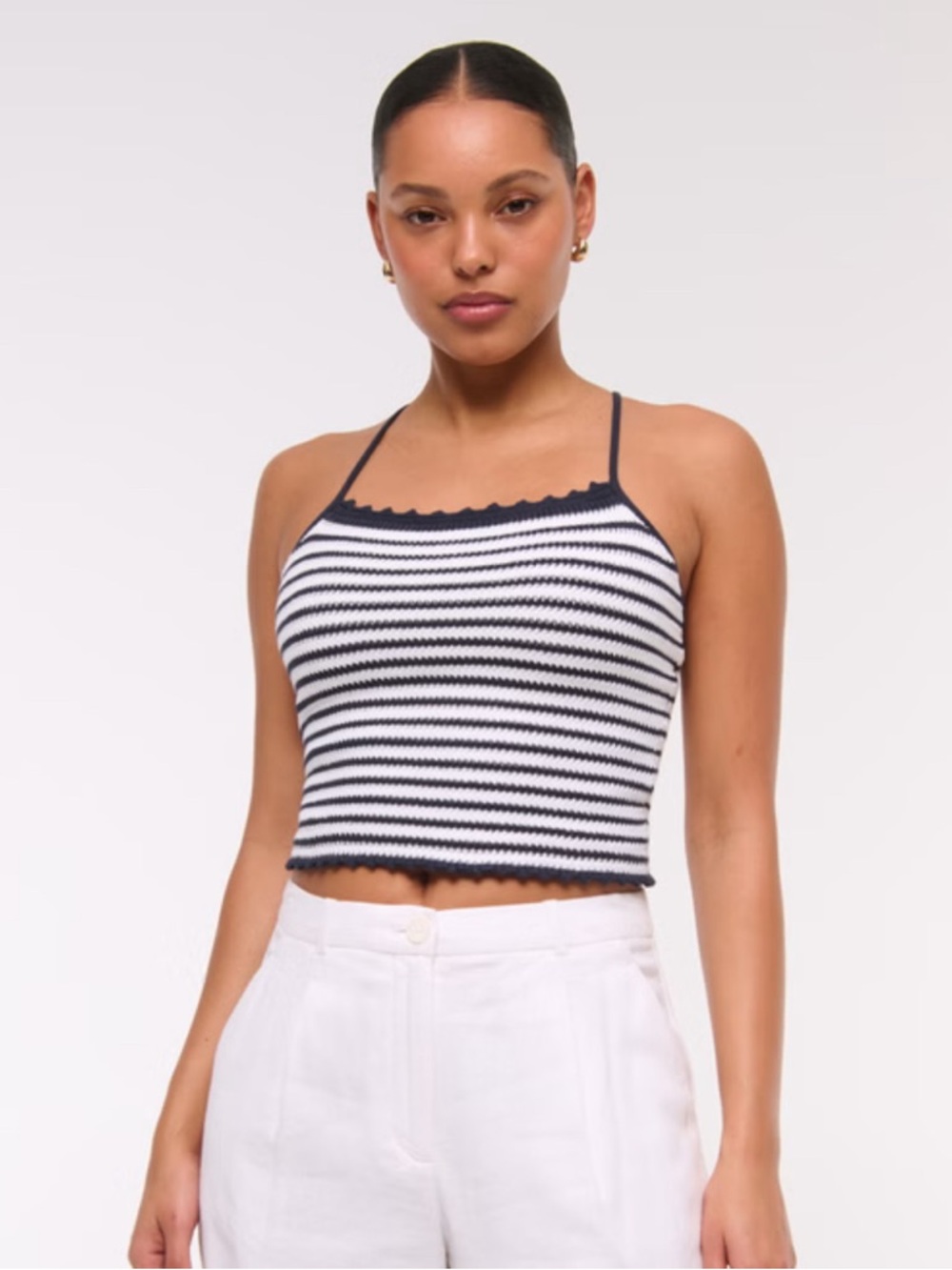 Abercrombie - NWT Striped Navy and White Cropped tie Knit Tank Top XS
